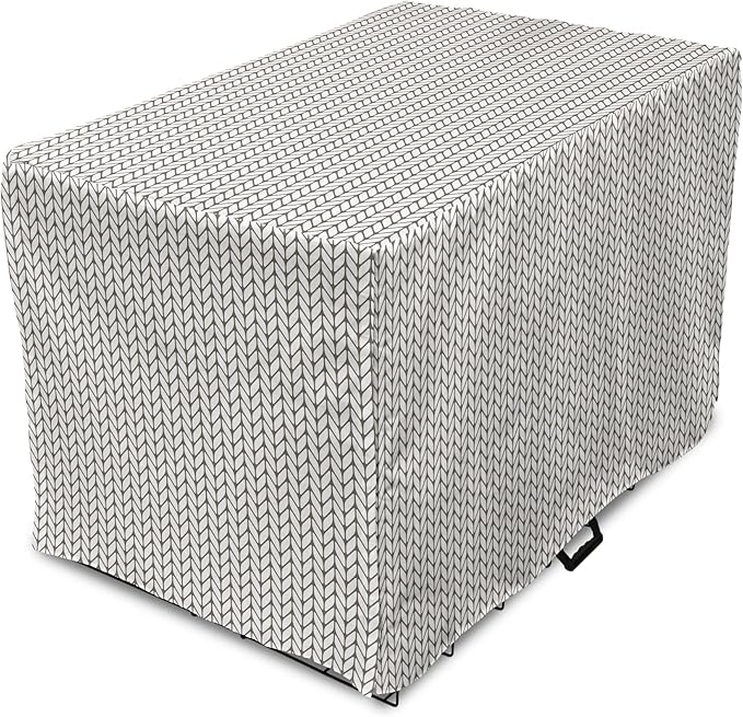 Lunarable Taupe and White Dog Crate Cover, Traditional Nordic Design with Geometric Motifs in Vertical Order, Easy to Use Pet Kennel Cover for Small Dogs Puppies Kittens, 18 Inch, White Taupe