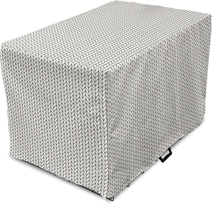 Lunarable Taupe and White Dog Crate Cover, Traditional Nordic Design with Geometric Motifs in Vertical Order, Easy to Use Pet Kennel Cover for Cats & Medium Dogs, 30 Inch, White Taupe