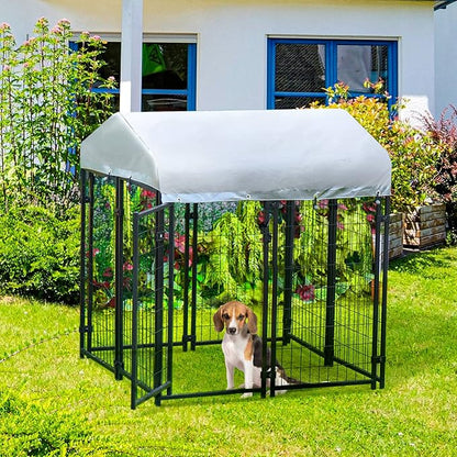 PawHut 4' x 4' x 4.5' Dog Kennel Outside, Dog Playpen Exercise Pen with Lockable Door, Water-Resistant Canopy, for Medium and Large Puppies