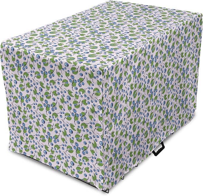 Lunarable Berries Dog Crate Cover, Cartoon Style Layout of Blueberries and Leaves Blooming on Branches, Easy to Use Pet Kennel Cover for Medium Large Dogs, 42 Inch, Pale Mauve Green