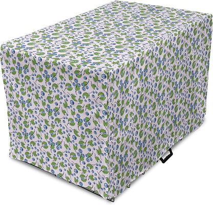 Lunarable Berries Dog Crate Cover, Cartoon Style Layout of Blueberries and Leaves Blooming on Branches, Easy to Use Pet Kennel Cover for Medium Large Dogs, 42 Inch, Pale Mauve Green