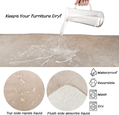 PETMAKER Waterproof Blanket for Pets - Reversible Throw Protects Couch, Car, and Bed from Spills, Stains, or Fur - Plush Blanket (Tan)