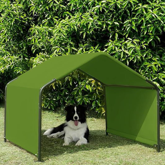 Dog Shade Shelter Outdoor Dark Green Tent for Large Medium Dogs, 4'x4'x3' Outside Sun Rain Canopy Pet House for Cats Pigs Livestock with Waterproof Roof Ground Nails…