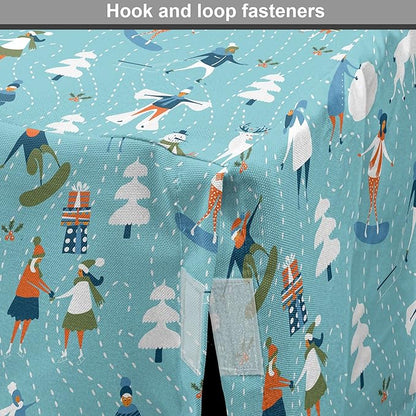 Lunarable Christmas Dog Crate Cover, Winter Games Theme Pattern with Snowman Trees Snowboard Reindeer and Adults, Easy to Use Pet Kennel Cover for Small Dogs Puppies Kittens, 22 Inch, Multicolor