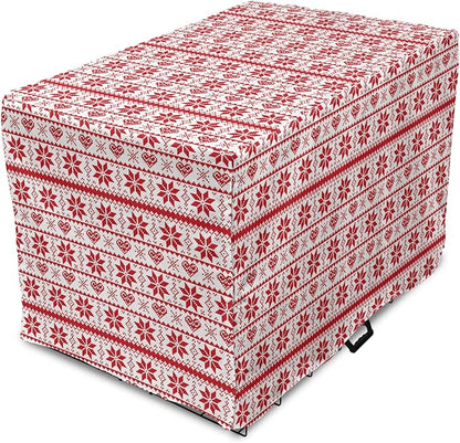 Ambesonne Christmas Dog Crate Cover, Scandinavian Tradition Fashion Nordic Borders Geometrical Pixel Retro Style, Easy to Use Pet Kennel Cover for Medium Large Dogs, 42 Inch, Orange White