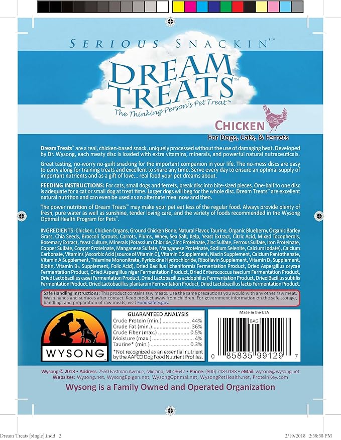 Wysong Dream Treats Chicken - for Dogs/Cats/Ferrets - Raw Food - 4.9 Ounce Bag