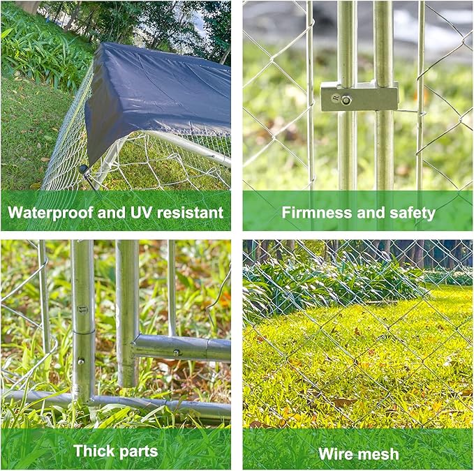 Extra Large Outdoor Dog Kennels, Heavy Duty Dog Playpen for Outdoor Summer, Dog Enclosures with Lockable Door, Metal Dog Cage with Waterproof and UV-Resistant Cover for Yard