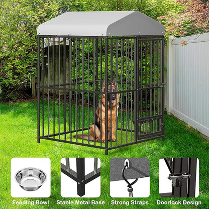 Outdoor Dog Kennel for Large Dogs, 4x4x6 FT Large Dog Kennel Outside with Lock, Dog Enclosures with UV-Resistant Waterproof Roof Cover for Outside