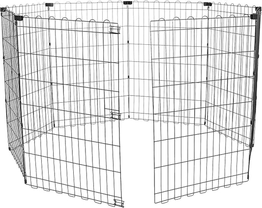 Amazon Basics Foldable Octagonal Metal Exercise Dog Playpen - Indoor/Outdoor, No Door, Medium (8 Panels, 24 x 36), Easy to assemble, store, and customize, 36" - Medium, Black