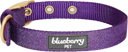 Blueberry Pet 6 Colors The Most Coveted Designer Mixed Metallic Thread Adjustable Dog Collar in Dazzling Tinsel Purple with Metal Buckle, Neck 9-12.5", for Small Breed