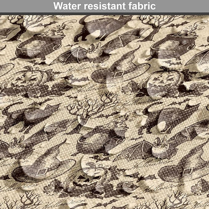 Lunarable Vintage Halloween Dog Crate Cover, Halloween Witch Hat Cauldron Fall Jack o' Lantern Black Cat, Easy to Use Pet Kennel Cover for Medium Large Dogs, 48 Inch, Pale Brown