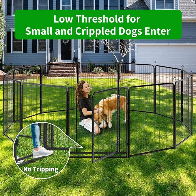 Dog Playpen Outdoor Extra Wide 16 Panels Heavy Duty Dog Fence 40" Height Anti-Rust with Doors Portable for RV Camping Yard, Total 42FT, 140 Sq.ft, Snowy Black
