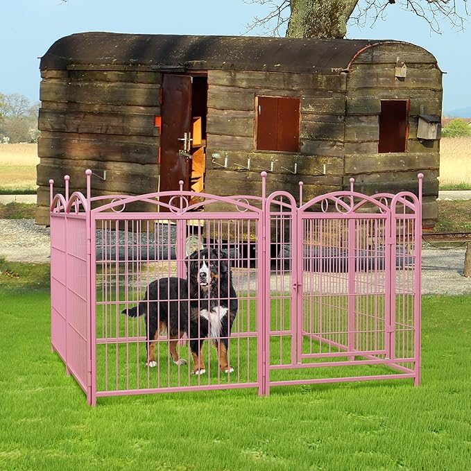 32" H Dog Crate Dog Playpen 8 Panels Furniture Heavy Duty Dog Fence Door with Side Openings,for Large Medium Small Dogs Indoor Outdoor Foldable Pet Exercise Pen,Pink