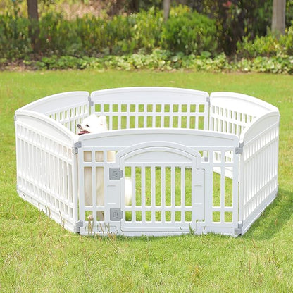 Pet Playpen for Dogs Heavy Plastic Puppy Exercise Pen Indoor Outdoor Small Pets Fence Puppies Folding Cage 6 Panels for Puppies and Small Dogs House Supplies (White 6*Panel)
