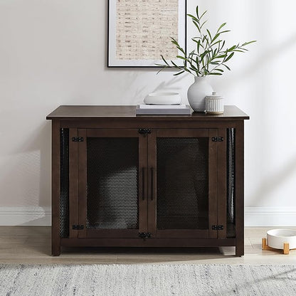 Crosley Furniture Dane Credenza Console Table Dog Crate Kennel for Pets, Brown