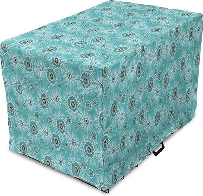 Lunarable Abstract Dog Crate Cover, Surreal and Flourishing Botanical Floral Ornaments Pattern, Easy to Use Pet Kennel Cover for Cats & Medium Dogs, 24 Inch, Cadet Blue Grey