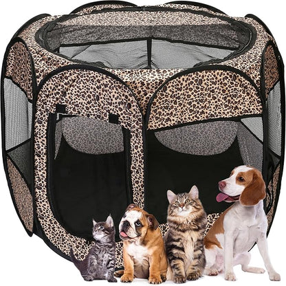 Sea Team Foldable Pet Playpen - Portable, Soft Pop-Up Design for Dogs, Cats and Kittens - Breathable Mesh Fabric Cage - Lightweight and Indoor/Outdoor Use