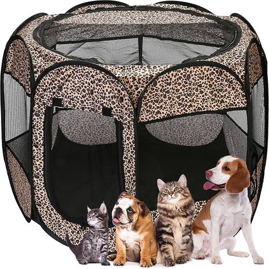 Sea Team Foldable Pet Playpen - Portable, Soft Pop-Up Design for Dogs, Cats and Kittens - Breathable Mesh Fabric Cage - Lightweight and Indoor/Outdoor Use