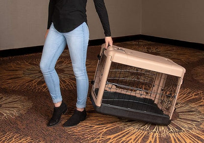 Pet Gear “The Other Door” 4 Door Steel Crate for Dogs/Cats with Garage-Style Door, Includes Plush Bed + Travel Bag, No Tools Required, Beige