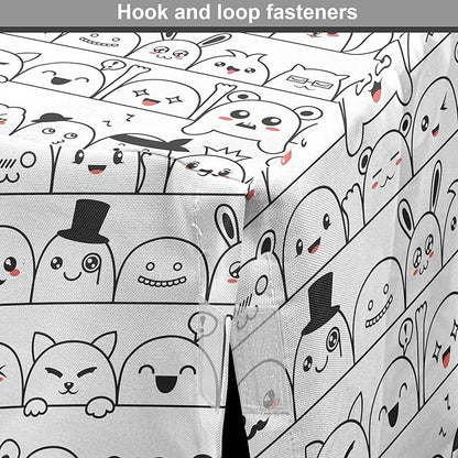 Lunarable Cartoon Dog Crate Cover, Funny Creatures and Monsters Doodle Faces in Manga Style Emotions, Easy to Use Pet Kennel Cover for Medium Large Dogs, 36 Inch, Charcoal Grey Coral White
