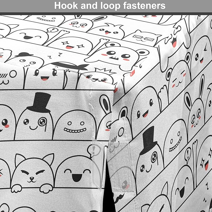 Lunarable Cartoon Dog Crate Cover, Funny Creatures and Monsters Doodle Faces in Manga Style Emotions, Easy to Use Pet Kennel Cover for Medium Large Dogs, 48 Inch, Charcoal Grey Coral White