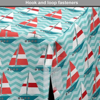 Lunarable Sail Boat Dog Crate Cover, Chevron Zigzag Lines Wavy Ocean Ships Abstract Geometric Summer Season, Easy to Use Pet Kennel Cover for Medium Large Dogs, 42 Inch, Teal Dark Coral White