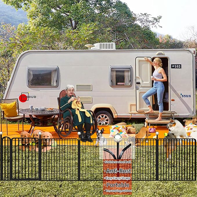 Dog Play Pen Indoors/Outdoor,32'' Portable Dog Crates with Easy-Carry Straps,12 Panels Dogs Pen Play Pen for Medium/Large Dogs,Rustproof Metal Pet Playpen for Camping RV Yard (with Two Doors)