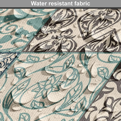 Lunarable Geometric Dog Crate Cover, Antique Mosaic with Victorian Garden Motifs Damask and Scroll Flower, Easy to Use Pet Kennel Cover for Small Dogs Puppies Kittens, 18 Inch, Seafoam Brown Dark Blue