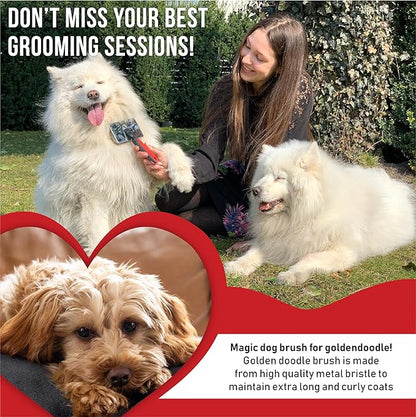 Slicker Brush for Dogs With Coated Tips - Extra Long Pins Removes Tangles - Doodle and Goldendoodle Brush Goes Deep Into Undercoat - Golden Retriever Brush for Shedding - Cepillo Para Perros