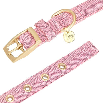 Blueberry Pet 6 Colors The Most Coveted Designer Mixed Metallic Thread Adjustable Dog Collar in Dazzling Tinsel Pink with Metal Buckle, Neck 7.5-10", for Small Breed