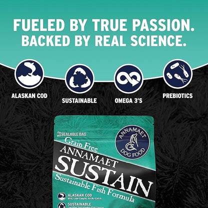 Annamaet Grain-Free Sustain Formula Dry Dog Food, (Line-Caught Cod & Free-Range Turkey), 25-lb Bag