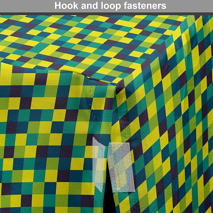 Lunarable Yellow and Blue Dog Crate Cover, Vivid Colored Squares Funky Simple Retro Style Grid Tile, Easy to Use Pet Kennel Cover for Medium Large Dogs, 36 Inch, Petrol Blue Lime Green
