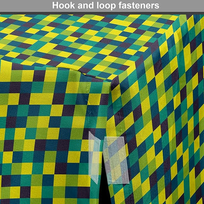 Lunarable Yellow and Blue Dog Crate Cover, Vivid Colored Squares Funky Simple Retro Style Grid Tile, Easy to Use Pet Kennel Cover for Medium Large Dogs, 36 Inch, Petrol Blue Lime Green