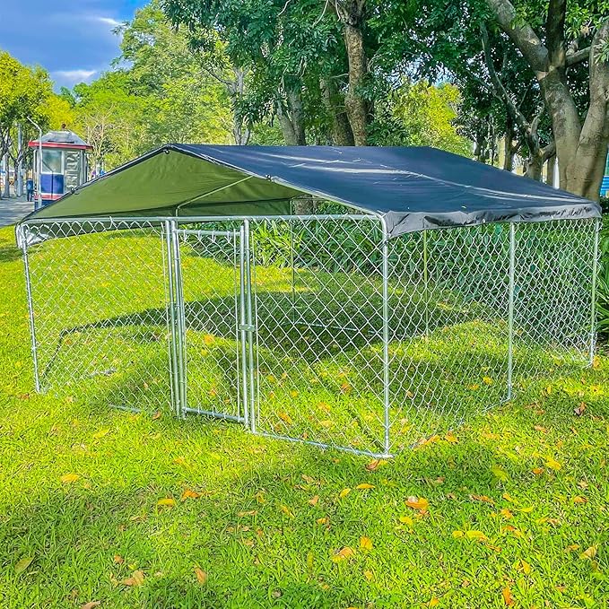 Extra Large Outdoor Dog Kennels, Heavy Duty Dog Playpen for Outdoor Summer, Dog Enclosures with Lockable Door, Metal Dog Cage with Waterproof and UV-Resistant Cover for Yard