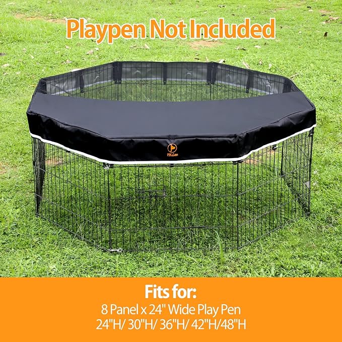 PJYuCien Dog Playpen Mesh Top Cover,Fits 24 Inch 8 Panels Metal Exercise Pet Pen, Elastic Buckles Connections, Black (Note: Only Cover, Fence Not Included)