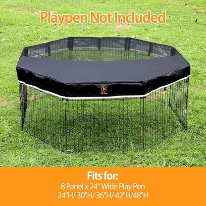 PJYuCien Dog Playpen Mesh Top Cover,Fits 24 Inch 8 Panels Metal Exercise Pet Pen, Elastic Buckles Connections, Black (Note: Only Cover, Fence Not Included)