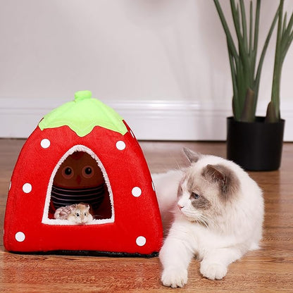 Spring Fever Hamster Guinea Pig Rabbit Dog Cat Chinchilla Hedgehog Bird Small Animal Pet Bed House Hideout Cage Accessorie B Red XL (18.9 * 18.9 inch)