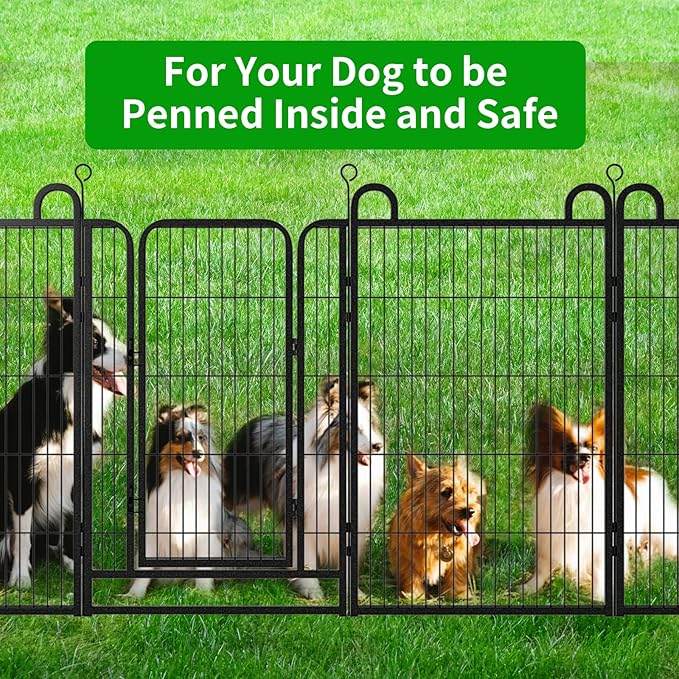 Dog Playpen Outdoor 24 Panels Heavy Duty Dog Fence 40" Height Anti-Rust with Doors Portable for RV Camping Yard, Total 54FT, 232 Sq.ft, Snowy Black