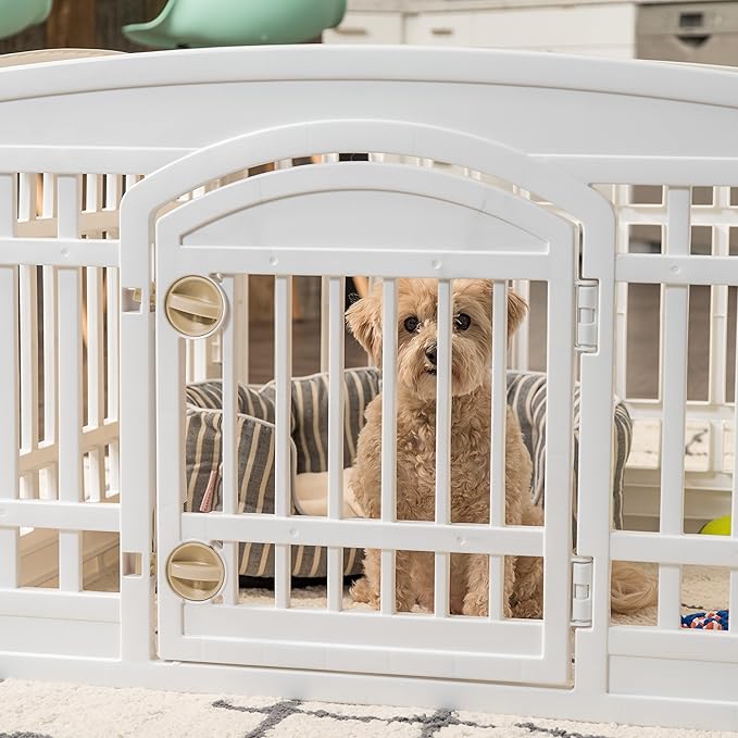 IRIS USA 24" 6-Panel Dog Playpen with Door, 61 x 61 x 24, Puppy Playpen, Dog Play Pen Indoors, Pet Fence, Small/Medium Pets, White
