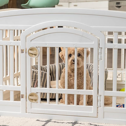 IRIS USA 24" 6-Panel Dog Playpen with Door, 61 x 61 x 24, Puppy Playpen, Dog Play Pen Indoors, Pet Fence, Small/Medium Pets, White