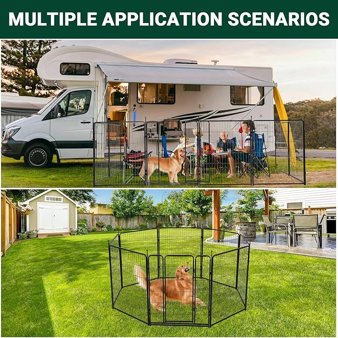 Dog Playpen,40" Height 21 Ft(L) 8 Panels Pet Play Pen, Indoor/Outdoor,Heavy Duty Metal Pet Exercise Pen, Wide Door Low Threshold,Portable Pet Playpen for Rv Camping Garden Yard, Quick Install