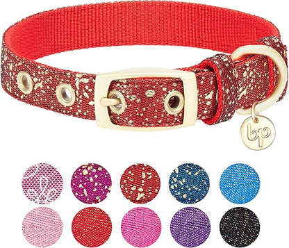 Blueberry Pet 4 Colors Glam Life Gold Stamping Lace Adjustable Dog Collar in True Red, Neck 9-12.5", for Small Breed