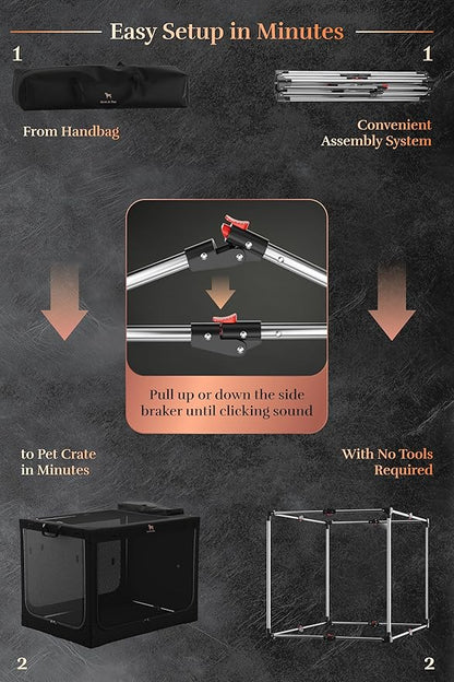 Noah & Paw Collapsible Dog Crate 30 Inches, Large Dog Crate for Large Medium Breeds, Travel Kennel for Car, Including Pet Mat for Pet Cage, 2 Storage Pockets, Handbag, 10mm Locking Zipper 30*21*21
