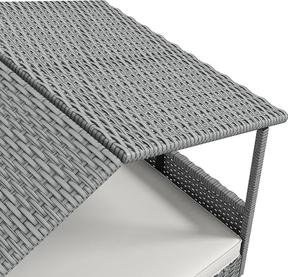 PawHut Wicker Dog House Outdoor with Canopy, Rattan Dog Bed with Water-Resistant Cushion, Raised Dog Bed for Small, Medium Dogs up to 66 lbs, 19.75" in Length, Silver Wicker, White Cushion