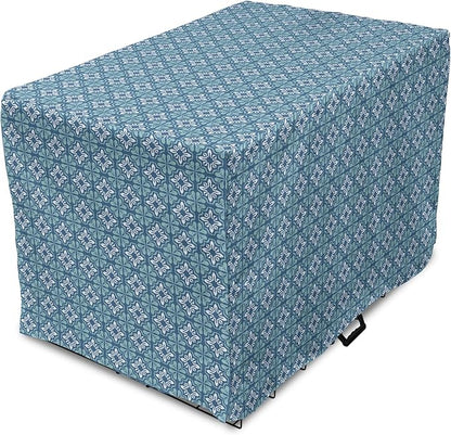 Lunarable Talavera Dog Crate Cover, Folkloric Tile Inspired Pattern of Moroccan Culture Print, Easy to Use Pet Kennel Cover for Medium Large Dogs, 36 Inch, Sea Blue Pale Teal
