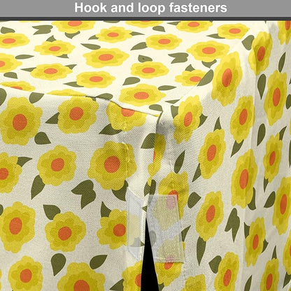 Lunarable Daffodil Dog Crate Cover, Retro Abstract Small Bedding Plants Flourishing Meadow Girls Design, Easy to Use Pet Kennel Cover for Medium Large Dogs, 36 Inch, Yellow Green Orange