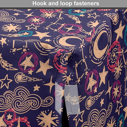 Lunarable Hipster Dog Crate Cover, Hand Drawn Starry Scene of Constellation Crescent Space-Themed Layout, Easy to Use Pet Kennel Cover for Cats & Medium Dogs, 24 Inch, Navy Blue and Multicolor