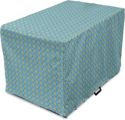 Lunarable Yellow and Blue Dog Crate Cover, Hand Drawn Abstract Ornament Rhombus Shapes Mosaic Vintage, Easy to Use Pet Kennel Cover for Cats & Medium Dogs, 24 Inch, Blue Aqua Yellow