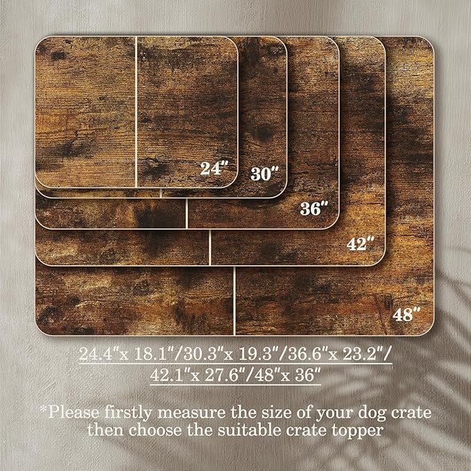 Dog Crate Topper Wood for 24 30 36 42 48 inch Cages, Table Foldable Dog Kennel Topper with Tassel Curtain, Rustic Style Top Rustic Brown(Dog Crate Not Include)