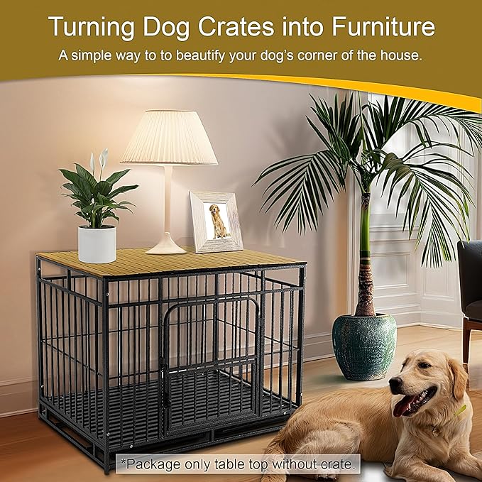 PetmystifyDog Crate Topper with Magnets for 42 Inch Crate - Aluminum Foldable Dog Kennel Topper Decorative Storage Pet Crate Table Light Brown (Only Topper)